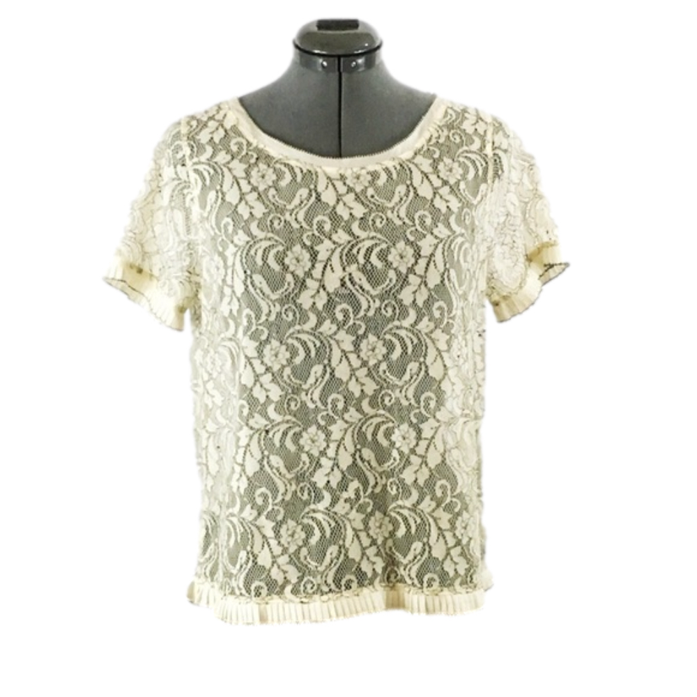 𝅺ann Taylor Loft 💕Cream and Black Sheer Lace Top💕